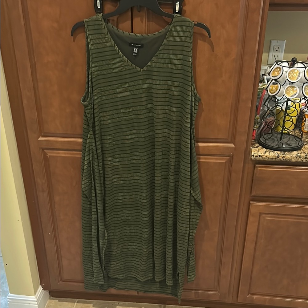 H by Halston Olive Striped V-Neck Top